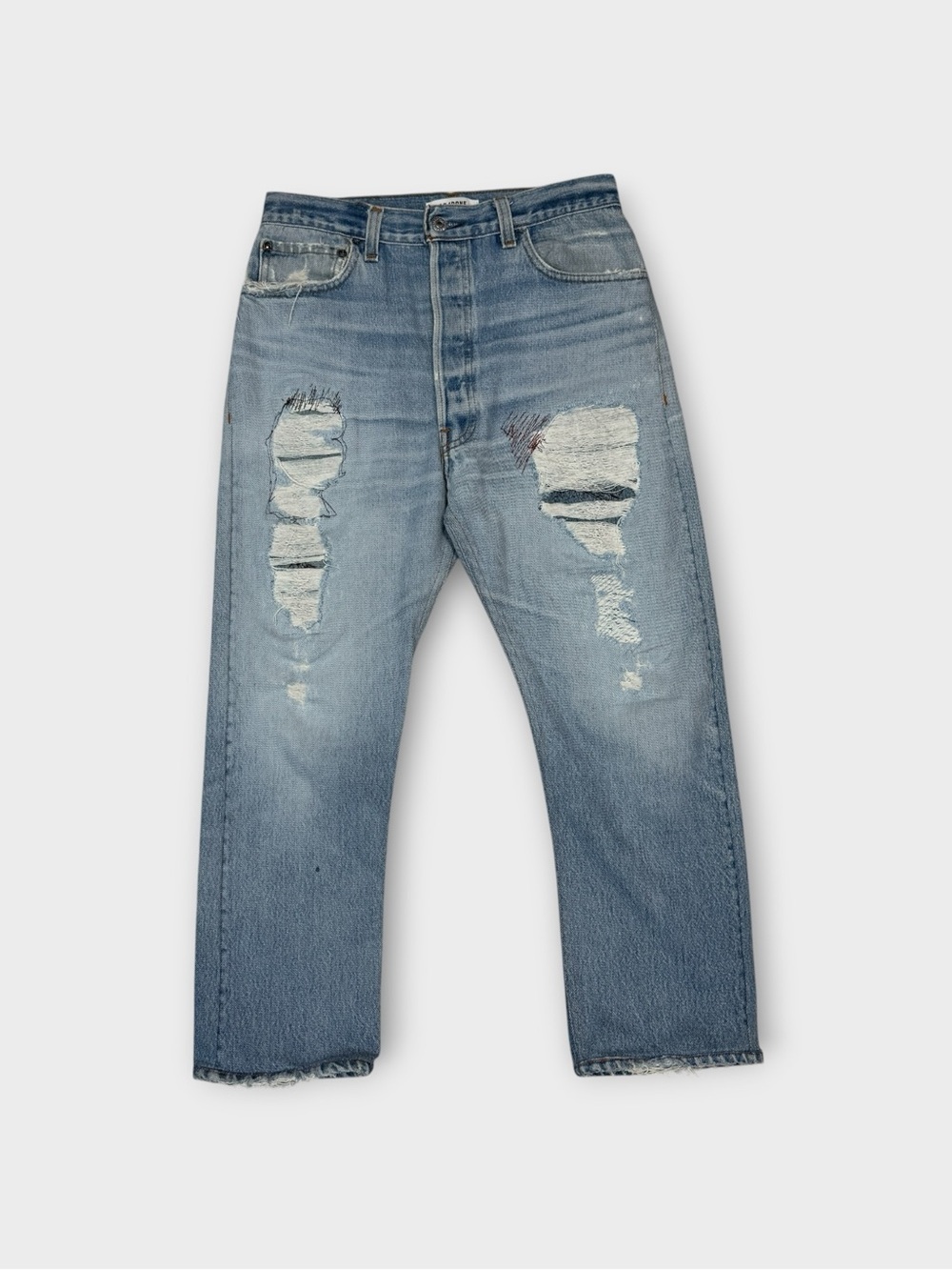 RE/DONE x Levi’s High Rise Distressed Straight Leg Jeans Light Wash Size 26